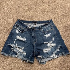 Judy Blue Distressed Dark Indigo Denim Shorts